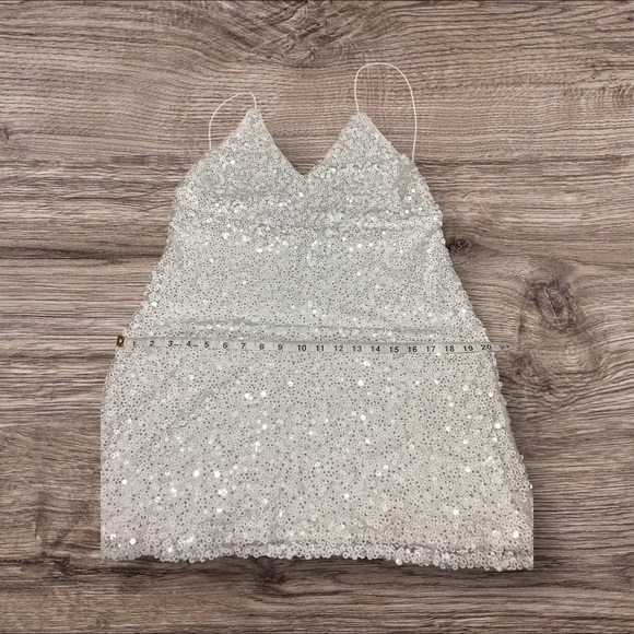 Lulu's White Sequin Spaghetti Strap Party Dress - Picture 7 of 8